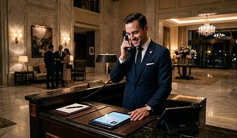Jonathan Pine working as a hotel manager