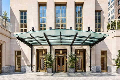 motor court entrance of the 220 Central Park South luxury condominium building in Manhattan