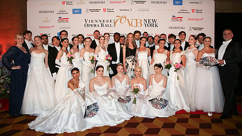 Debutantes and guests pose during the Viennese Opera Ball in New York