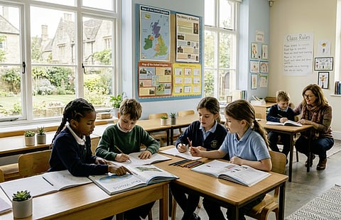 classroom where students are engaged in a collaborative learning activity