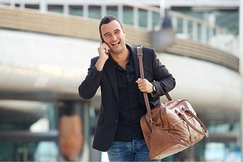 a cheerful traveler