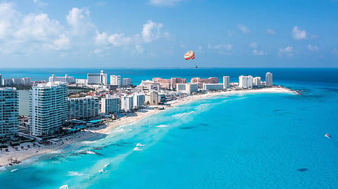 Aerial view of Punta Norte Beach, Cancun, Mexico