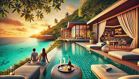 AI image to depict a luxury resort in the Seychelles