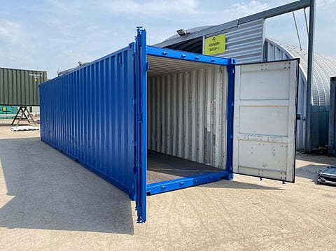 a blue container