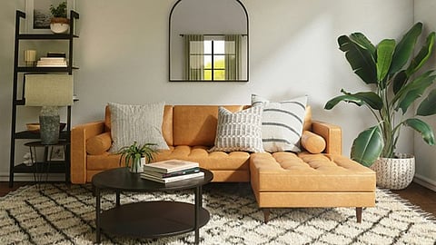 a luxury sofa in orange color