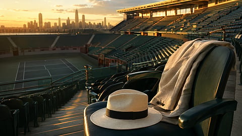 a quiet sunset at a major tennis venue