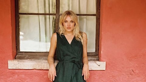 SonFre Bela Linen Wrap Dress in Smoke Pine