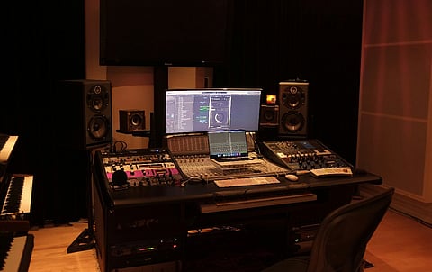 a professional recording studio desk setup