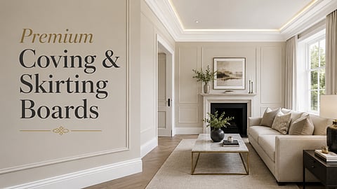 Text reading "Premium Coving & Skirting Boards"