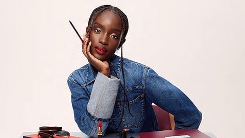 Model with Louis Vuitton LV Crayon lip liner and La Beauté collection