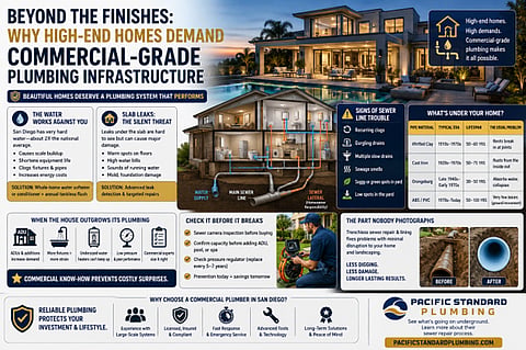Infographic explaining why luxury homes need commercial-grade plumbing systems.