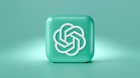 ChatGPT logo on a glowing teal square background