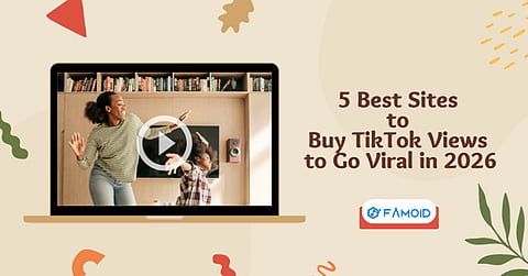 Graphic promoting five websites to buy TikTok views in 2026.