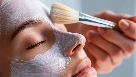Luxury facial treatment with a personalized skincare mask focused on skin longevity and wellness