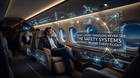 A man relaxing in a luxury airplane cabin
