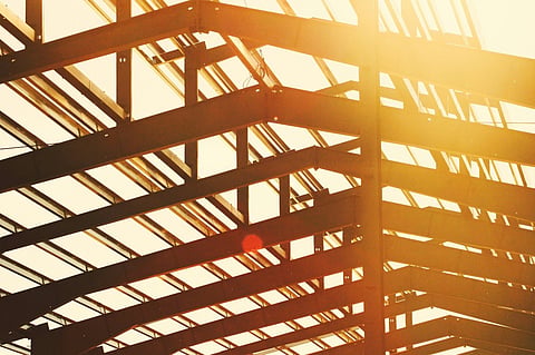 Sunlit metal framework.