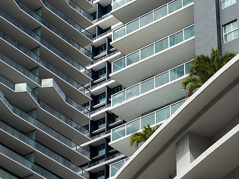Modern high-rise apartment balconies.