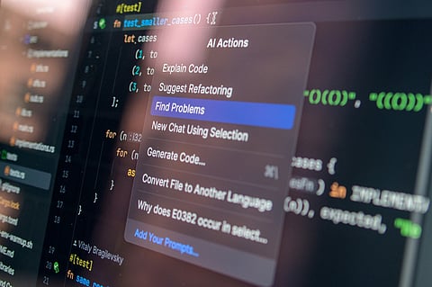 Code editor with AI actions menu.