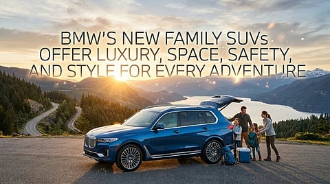 BMW family SUV advertisement banner.