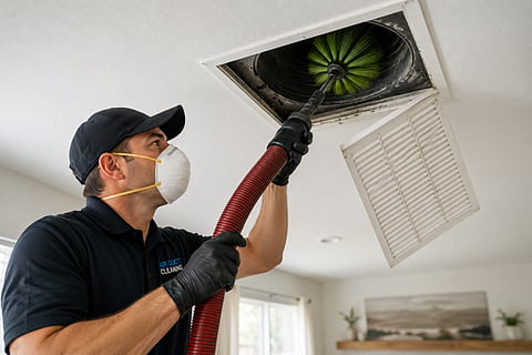 Man cleaning an air duct.