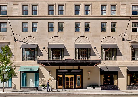Exterior facade of The Newbury Boston hotel at Newbury and Arlington Streets, Back Bay