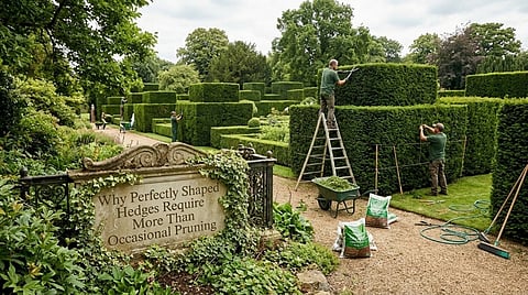 Gardeners trimming hedges.