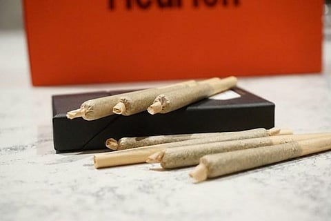 Rolled pre-joints in front of a box.