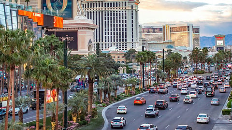 Las Vegas Strip traffic outside the Bellagio.