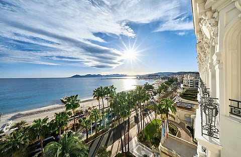 view of ocean and beach from Carlton Cannes, a Regent Hotel