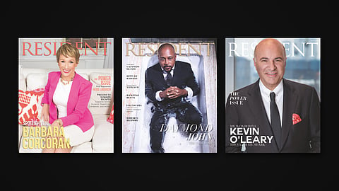 Three Resident Magazine covers featuring Barbara Corcoran, Daymond John and Kevin O'Leary