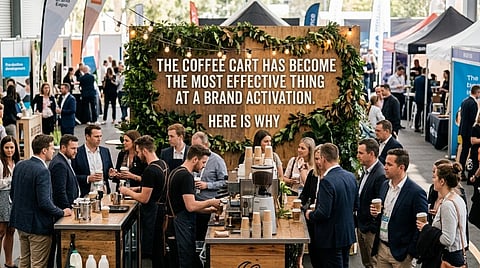 People at an event coffee cart.