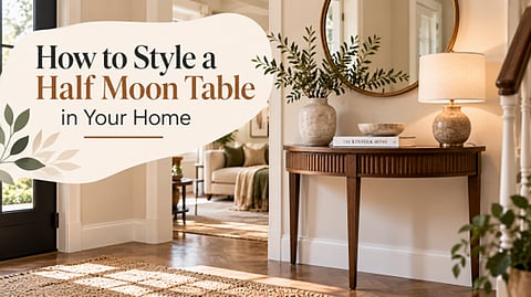 Styled half-moon entryway table.