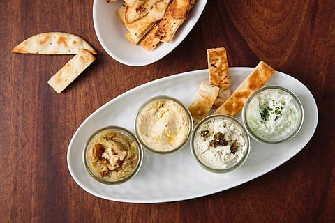 Assorted traditional Greek spreads at Loi Estiatorio in Midtown Manhattan, New York, on Feb. 6, 2015. (Samira Bouaou/Epoch Times)