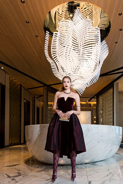 Aubergine Satin and Velvet Dress: Son Jung Wan