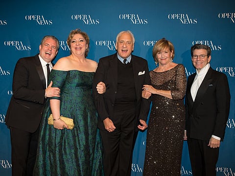 3.	Matthew Polenzani, Christine Goerke, James D. Rigler, Frederica von Stade and Robert Carsen at the 12th Annual OPERA NEWS Awards at the Plaza Hotel on April 9, 2017. Photo credit: Dario Acosta Photography