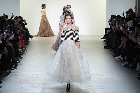 NEW YORK, NY - FEBRUARY 12:  A model walks the runway for the Leanne Marshall collection during, New York Fashion Week: The Shows at Gallery 2, Skylight Clarkson Sq on February 12, 2017 in New York City.  (Photo by Neilson Barnard/Getty Images for New York Fashion Week: The Shows)