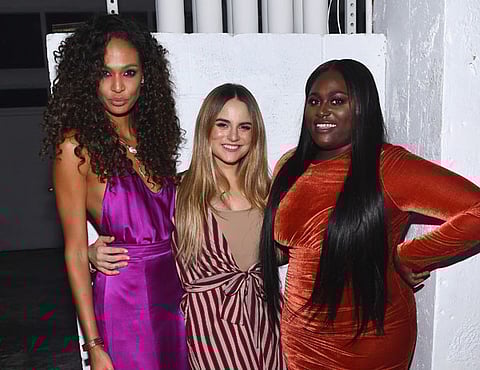 NEW YORK, NY - OCTOBER 19:  Actress Joan Smalls, singer JoJo and actress Danielle Brooks attend Daniel E Straus & CareOne Starry Night Masquerade For Puerto Ricoat Skylight Clarkson North on October 19, 2017 in New York City.  (Photo by Dave Kotinsky/Getty Images)