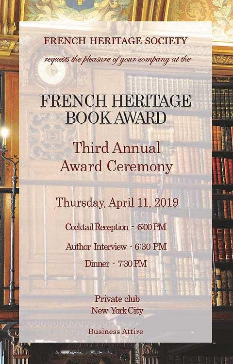French Heritage Society to host the third edition of its French Heritage Society Book Award