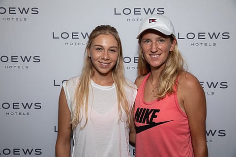 TENNIS STARS VICTORIA “VIKA” AZARENKA AND AMANDA ANISIMOVA WARM UP FOR U.S. OPEN AT LOEWS REGENCY NEW YORK HOTEL