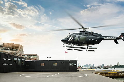 Blade Helicopter  landing in Manhattan for private transport from JFK to Manhattan