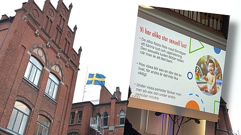 Katedralskolan i Lund. Bild från kritiserade föreläsningen till höger.