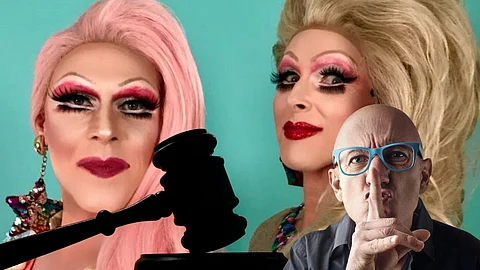 Transvestiterna "Lady Busty" och "Miss Shameless", som läste sagor för barn under 2022.