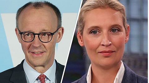 Partiledare Freidrich Merz (CDU) och partiledare Alice Weidel (AfD).