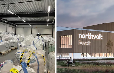 Säckar med avfall på Northvolt.