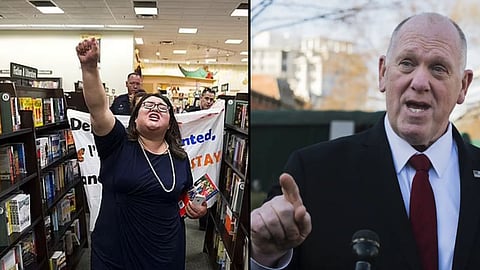 Greisa Martinez Rosas, invandringsaktivist, och Tom Homan, gräns-tsar för Trumpadministrationen.