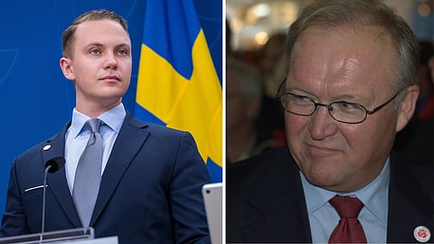 Näringsutskottets ordförande Tobias Andersson (SD) och Göran Persson (S), tidigare statsminister