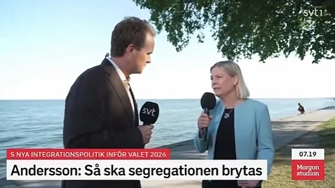 Magdalena Andersson intervjuas av Pelle Nilsson, SVT Morgonstudion