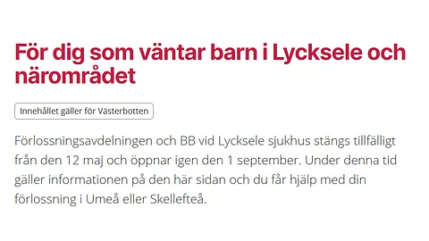 Barn föddes på parkering – BB stängt i Lycksele