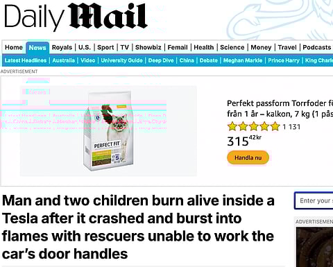 Daily Mail är en av många tidningar som rapporterat om den tragiska olyckan i sydvästra Tyskland nyligen då två barn och en vuxen brann inne då personer utanför bilen inte kunde öppna dörrarna.