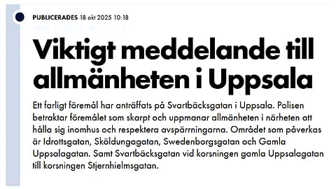 Bombrisk i Uppsala – VMA utfärdat